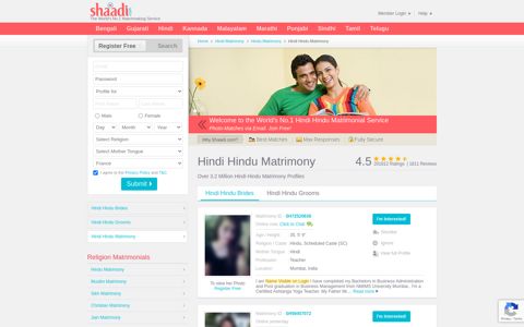 No 1 Site for Hindi Hindu Matrimony ... - Shaadi.com