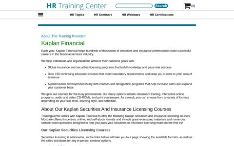 Kaplan Financial - HRTrainingCenter.com Course Provider