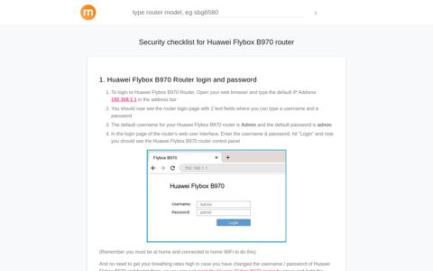 192.168.1.1 - Huawei Flybox B970 Router login and password