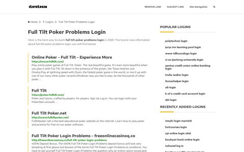 Full Tilt Poker Problems Login ❤️ One Click Access - iLoveLogin