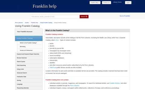 Using Franklin Catalog - Guides - University of Pennsylvania