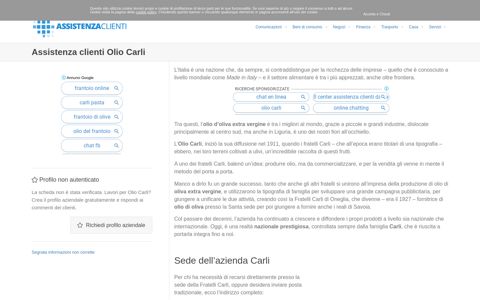 Servizio assistenza clienti Olio Carli - Assistenza-Clienti.it