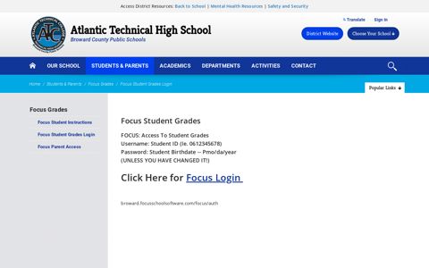 Focus Grades / Focus Student Grades Login