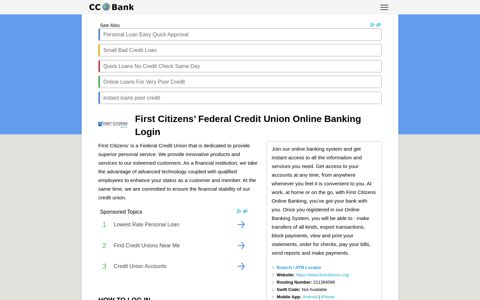 First Citizens' Federal Credit Union Online Banking Login - CC ...