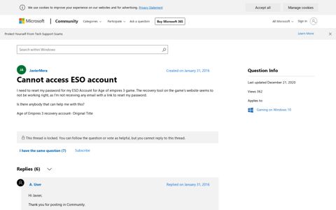 Cannot access ESO account - Microsoft Community