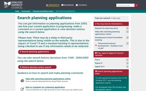 Search planning applications | Stroud District Council
