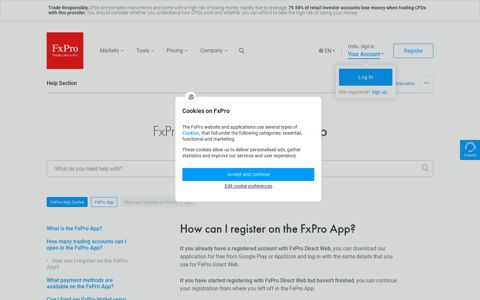 How can I register on the FxPro App?