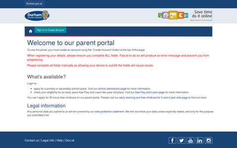 Parent Portal: Home - Durham County Council