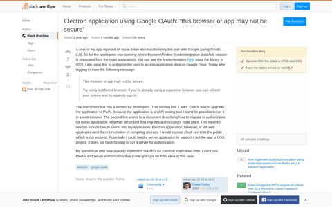 Electron application using Google OAuth: "this browser or app ...
