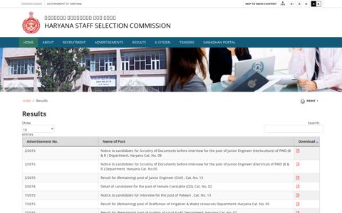 Results - Haryana Staff Selection Commission