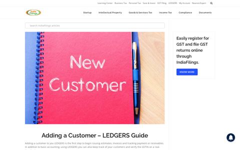 Adding a Customer - LEDGERS Guide - IndiaFilings