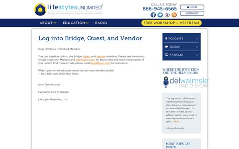 Log into Bridge, Quest, and Vendor - Lifestyles Unlimited