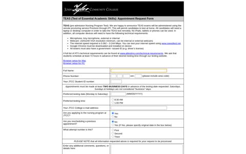 JTCC TEAS Appointment Request