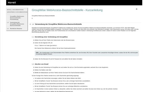 GroupWise WebAccess-Basisschnittstelle - Kurzanleitung