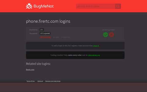 phone.firertc.com passwords - BugMeNot