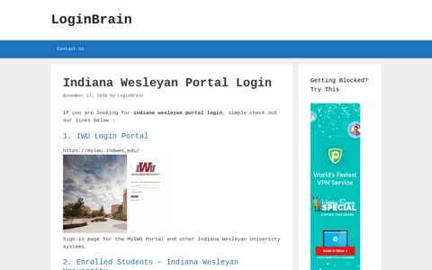 Indiana Wesleyan Portal Iwu Login Portal - LoginBrain