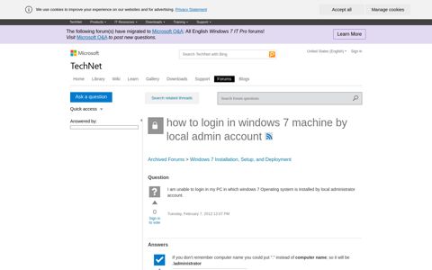 how to login in windows 7 machine by local admin account