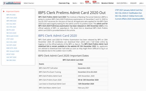 IBPS Clerk Admit Card 2020 Out: Download Prelims Call Letter