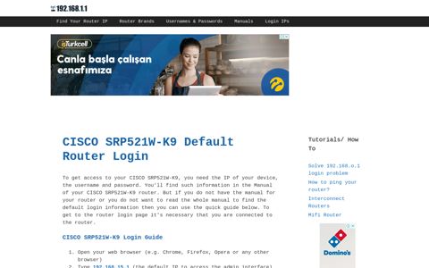 CISCO SRP521W-K9 - Default login IP, default username ...