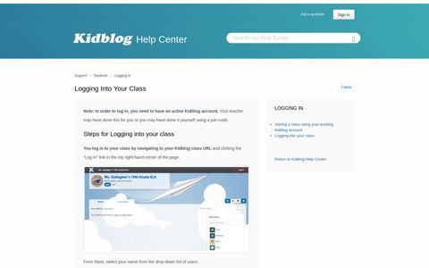 Logging into your class – Support