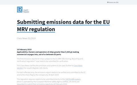 Submitting emissions data for the EU MRV regulation - Lloyd's ...