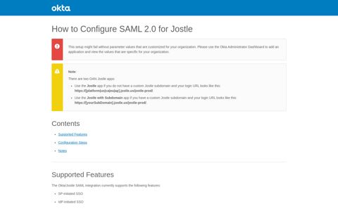How to Configure SAML 2.0 for Jostle - Setup SSO - Okta