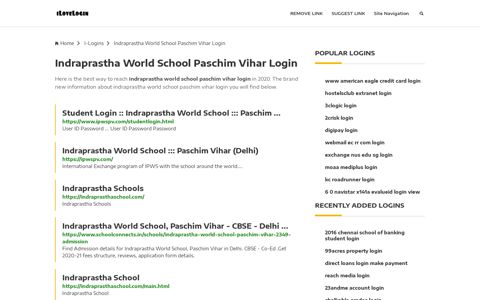 Indraprastha World School Paschim Vihar Login ❤️ One ...