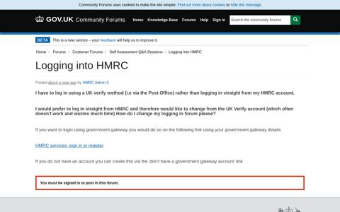 Logging into HMRC - Community Forum - GOV.UK