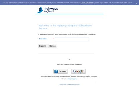 Highways England Subscription Login - com.govdelivery.public