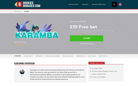 Karamba Sign Up Offer » Claim £10 Free bet → Dec 2020