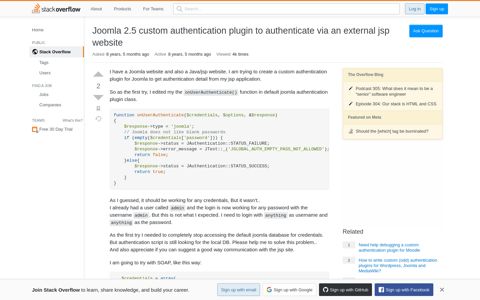 Joomla 2.5 custom authentication plugin to authenticate via an ...