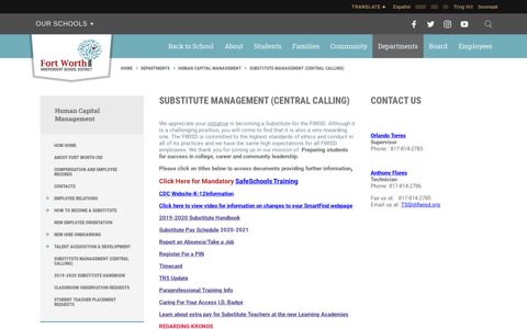 Substitute Management (Central Calling) - Fort Worth ISD