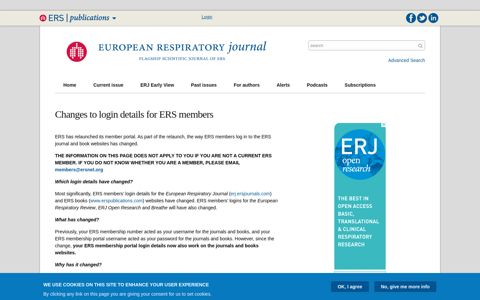 Changes to login details for ERS members | European ...