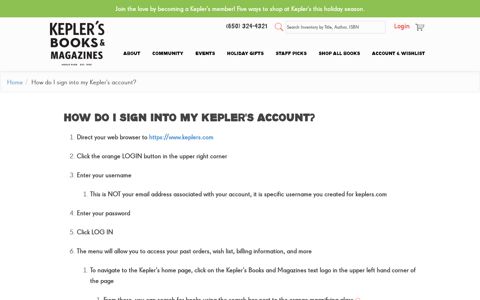 How do I sign into my Kepler's account? | Kepler's Books