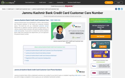 Jammu Kashmir Bank Credit Card Customer Care Number ...