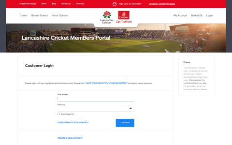 Lancashire Cricket Club: Customer Login