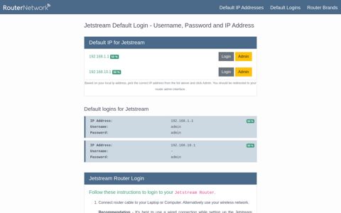 Jetstream Default Router Login and Password - Router Network