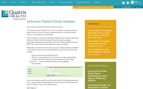 ezAccess Patient Portal Updates - Quatris Health