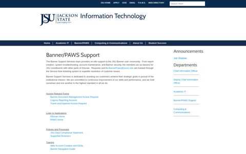 Banner/PAWS Support - Jackson State University