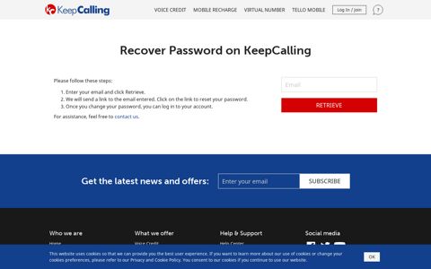 Recover your KeepCalling.com account password
