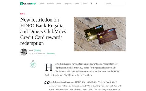 New restriction on HDFC Bank Regalia and Diners ClubMiles ...