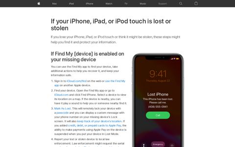 If your iPhone, iPad, or iPod touch is lost or stolen - Apple ...
