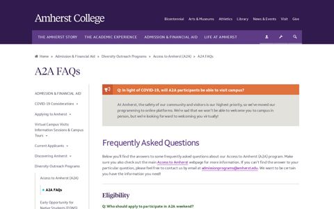 A2A FAQs | Access to Amherst (A2A) | Amherst College