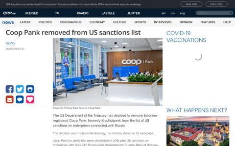 Coop Pank removed from US sanctions list | News | ERR