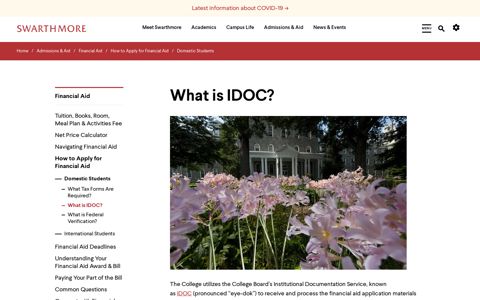 What is IDOC? :: Financial Aid :: Swarthmore College