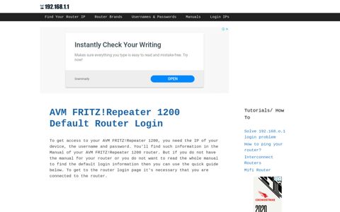 AVM FRITZ!Repeater 1200 - Default login IP, default ...