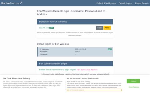 Fon Wireless Default Router Login and Password