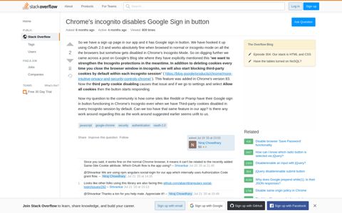 Chrome's incognito disables Google Sign in button - Stack ...