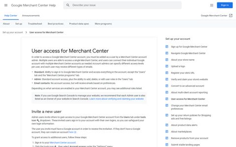 User access for Merchant Center - Google Support