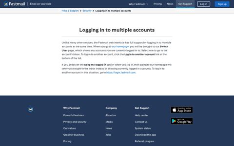 Logging in to multiple accounts | Fastmail
